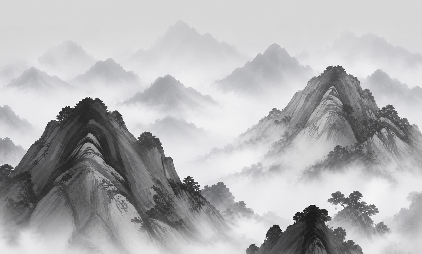 Traditional ink-wash mountains